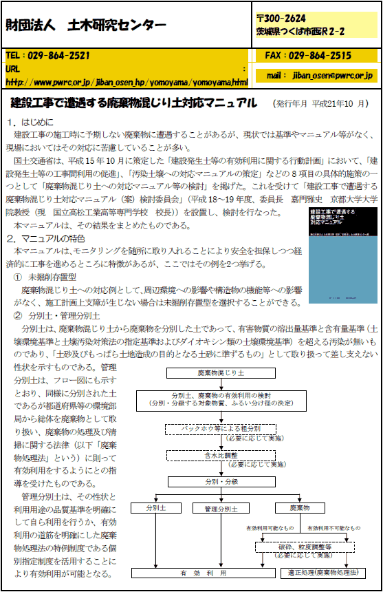 建設工事で遭遇する廃棄物混じり土対応マニュアル紹介資料